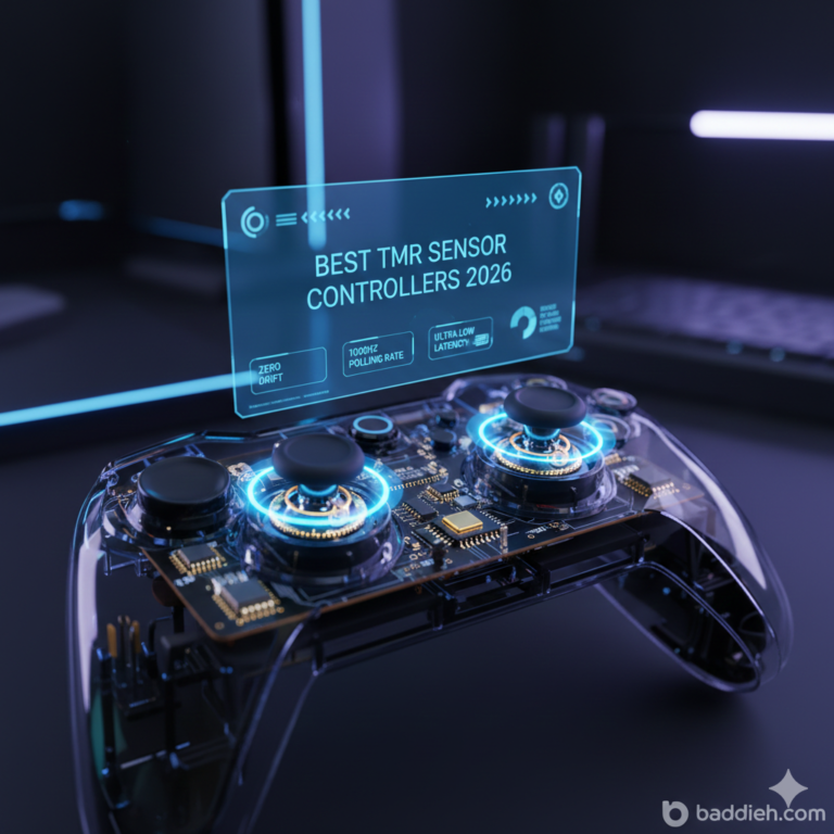 High-tech gaming controller internal view showing TMR magnetic sensors baddieh.com.