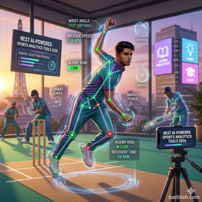 Best AI-Powered Sports Analytics Tools 2026: Level Up Your Game Like a Pro An athlete using a smartphone for real-time skeletal tracking and performance analysis baddieh.com.