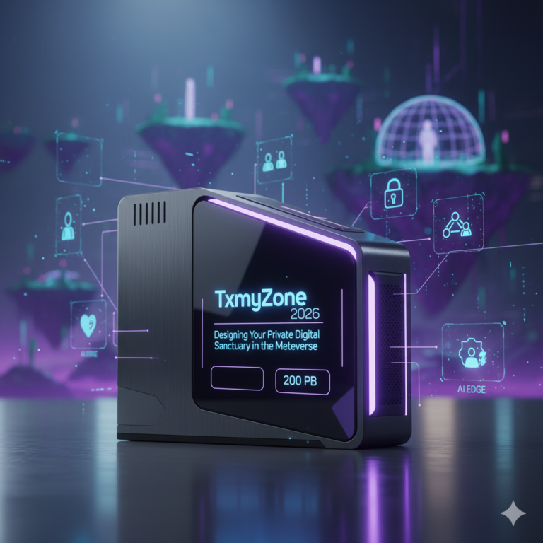 A futuristic glowing neon bubble representing the Txmyzone digital sanctuary with a user inside it baddieh.com.